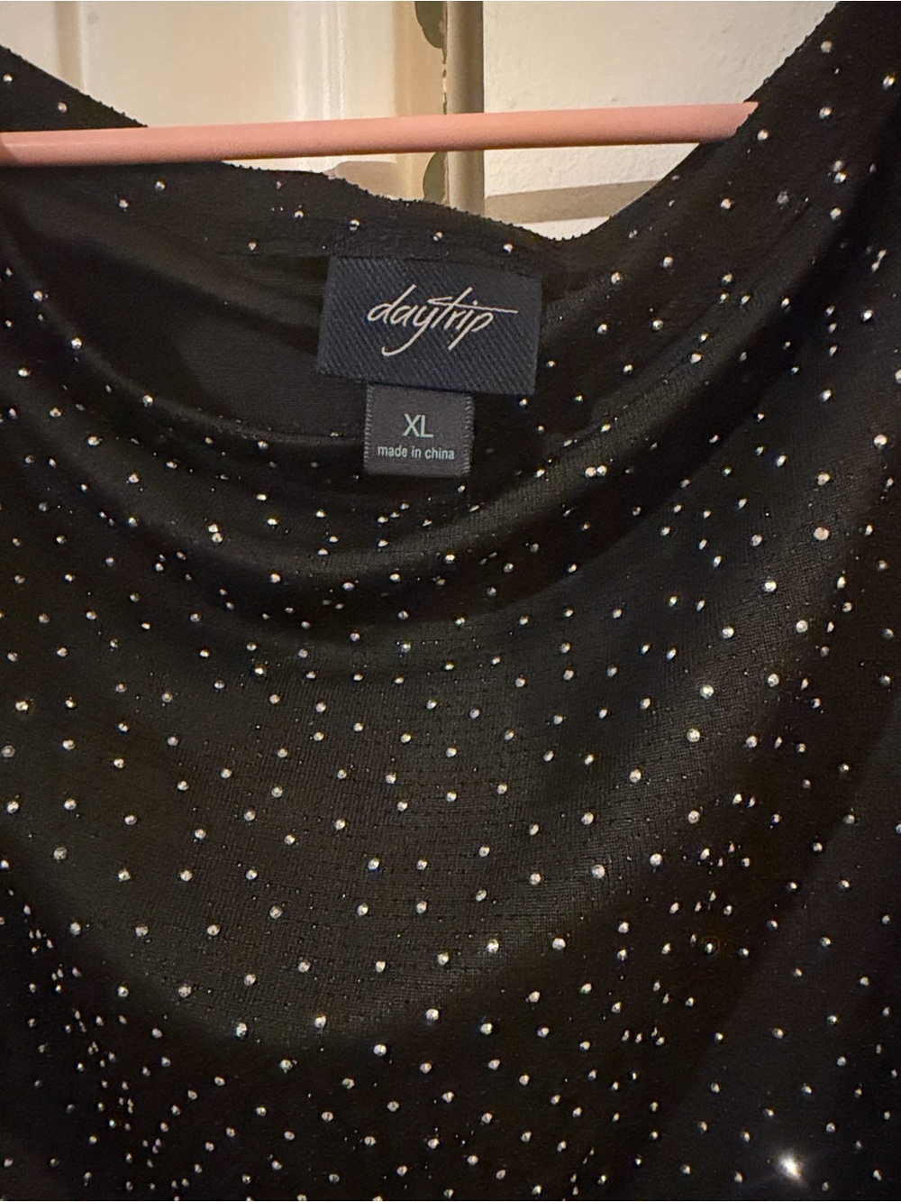 Buckle Black Rhinestone Dot Crew Neck Top